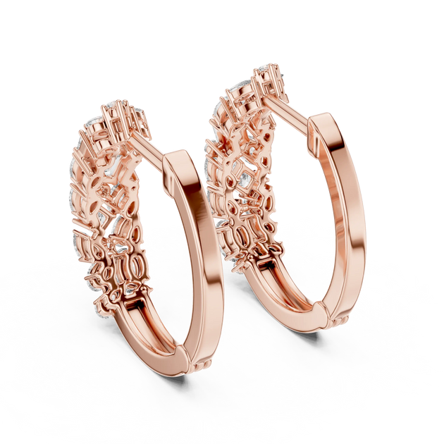 Pair-Shot: Round Diamond Hoop Earrings with Pave Setting in 14k Rose Gold - Lab Grown - Driona Jewels