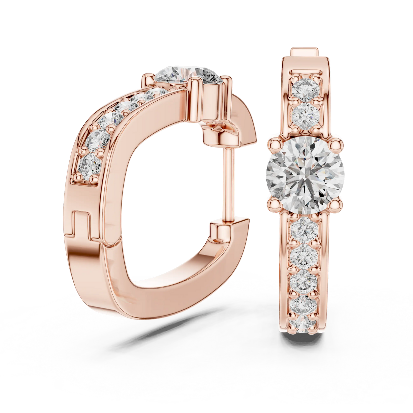 Pair Shot: Round Diamond Hoop Earrings with Pave Setting in 14k Rose Gold - Lab Grown - Driona Jewels