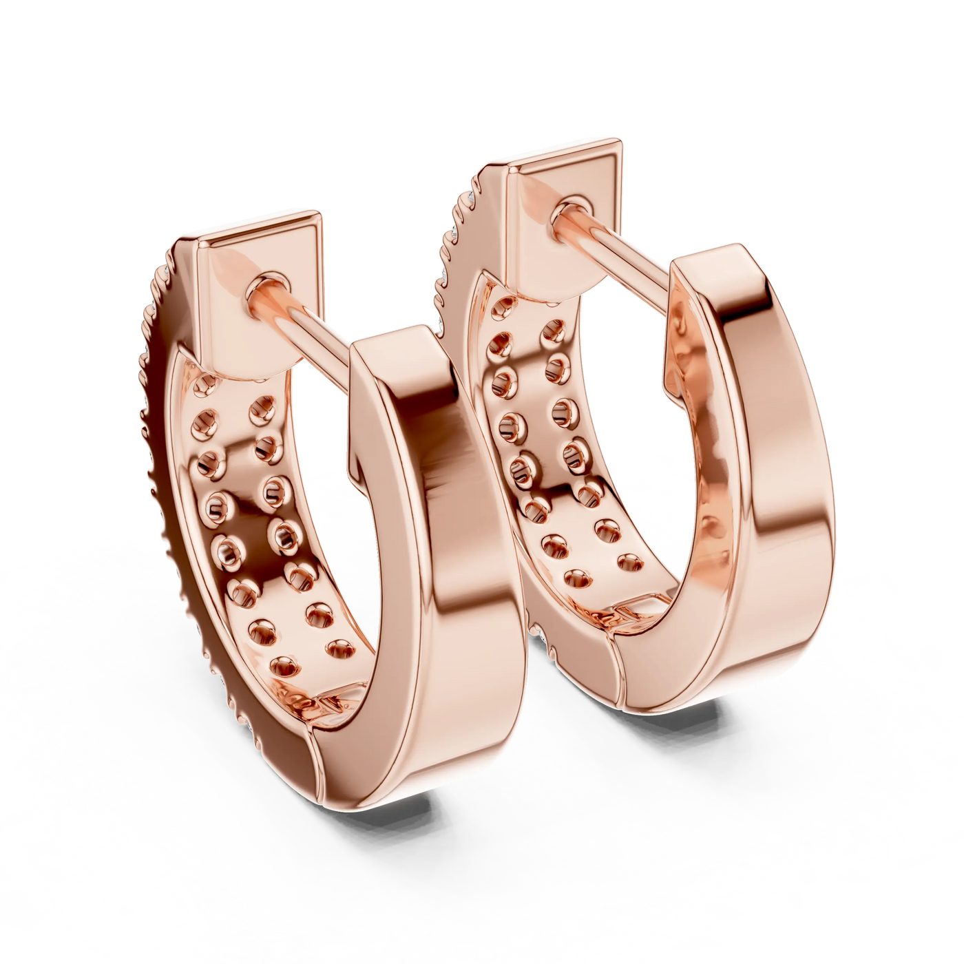 Pair-Shot: Round Diamond Hoop Earrings with Pave Setting in 14k Rose Gold - Lab Grown - Driona Jewels