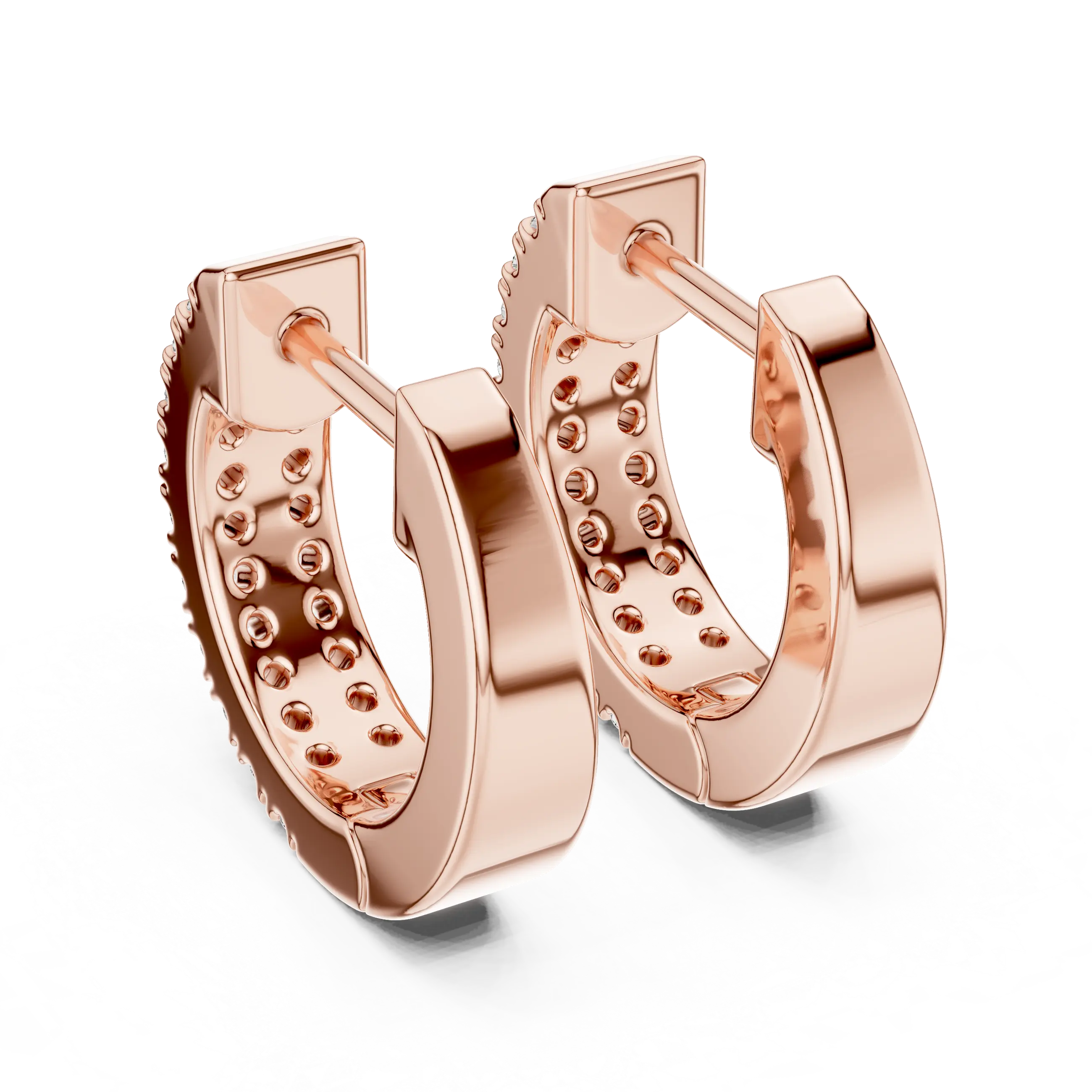 Pair-Shot: Round Diamond Hoop Earrings with Pave Setting in 14k Rose Gold - Lab Grown - Driona Jewels