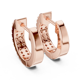 Pair-Shot: Round Diamond Hoop Earrings with Pave Setting in 14k Rose Gold - Lab Grown - Driona Jewels