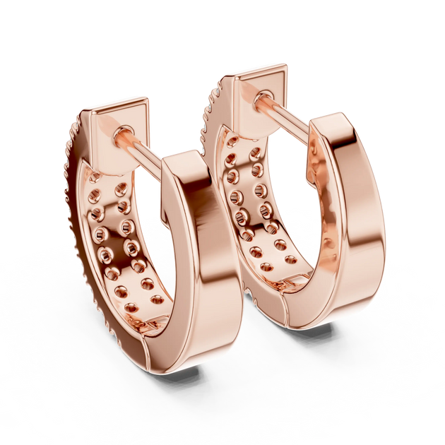Pair-Shot: Round Diamond Hoop Earrings with Pave Setting in 14k Rose Gold - Lab Grown - Driona Jewels
