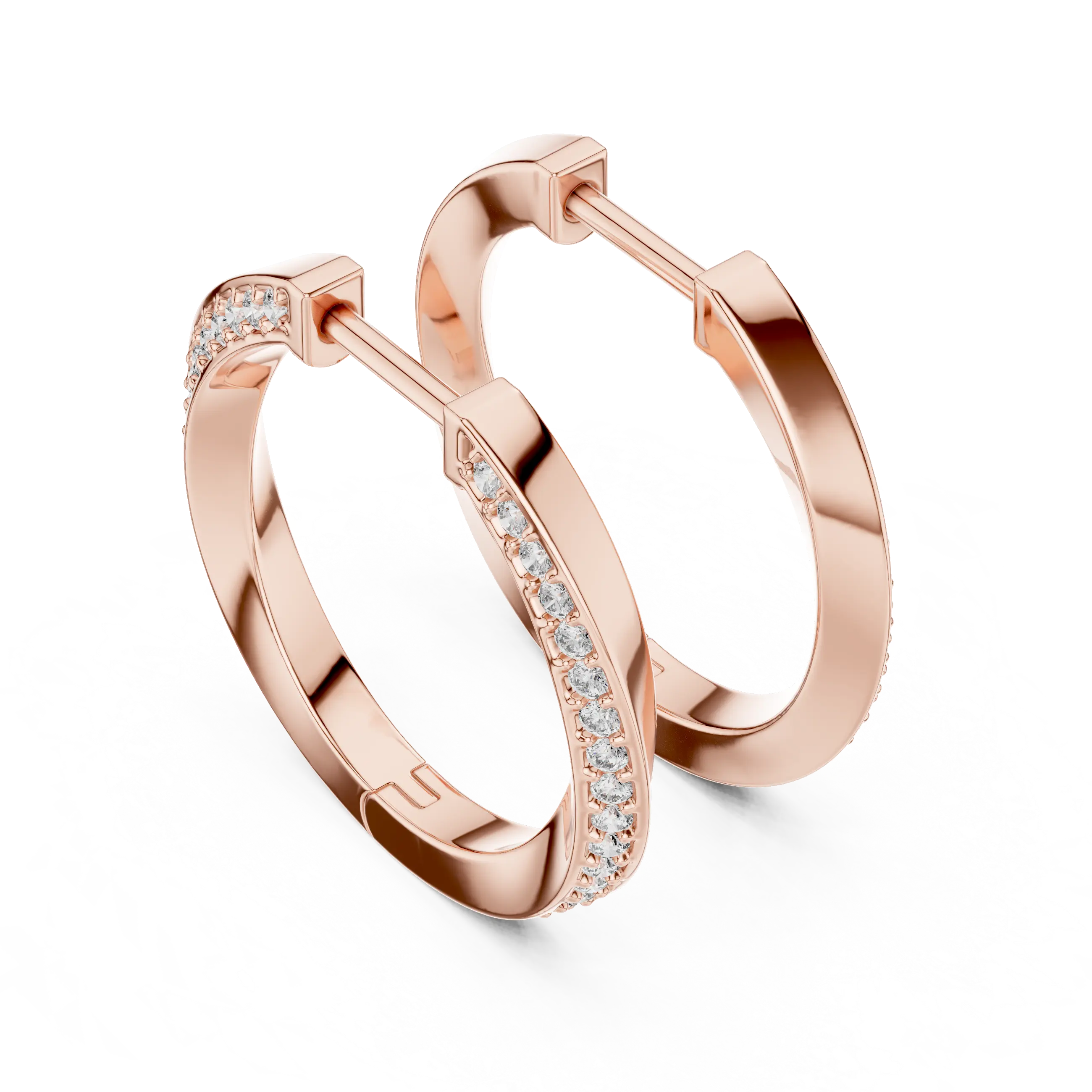 Pair-shot: Round Diamond Hoop Earrings with Pave Setting in 14k Rose Gold - Lab Grown - Driona Jewels