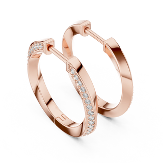 Pair-shot: Round Diamond Hoop Earrings with Pave Setting in 14k Rose Gold - Lab Grown - Driona Jewels