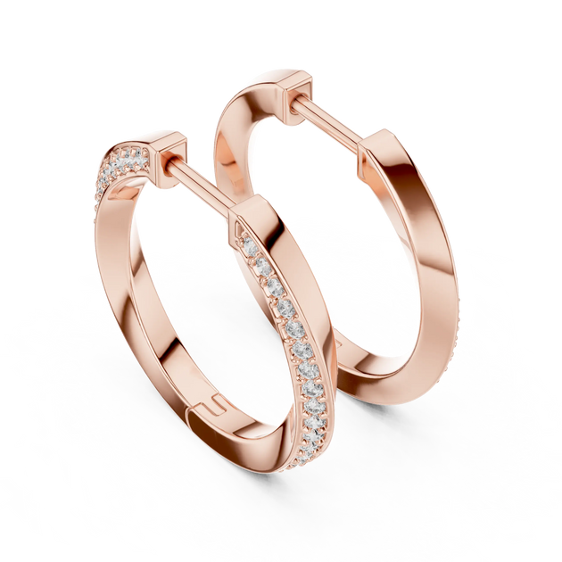 Pair-shot: Round Diamond Hoop Earrings with Pave Setting in 14k Rose Gold - Lab Grown - Driona Jewels