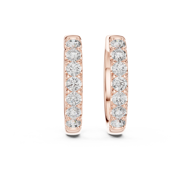Pair-shot: Round Diamond Hoop Earrings with Pave Setting in 14k Rose Gold - Lab Grown - Driona Jewels