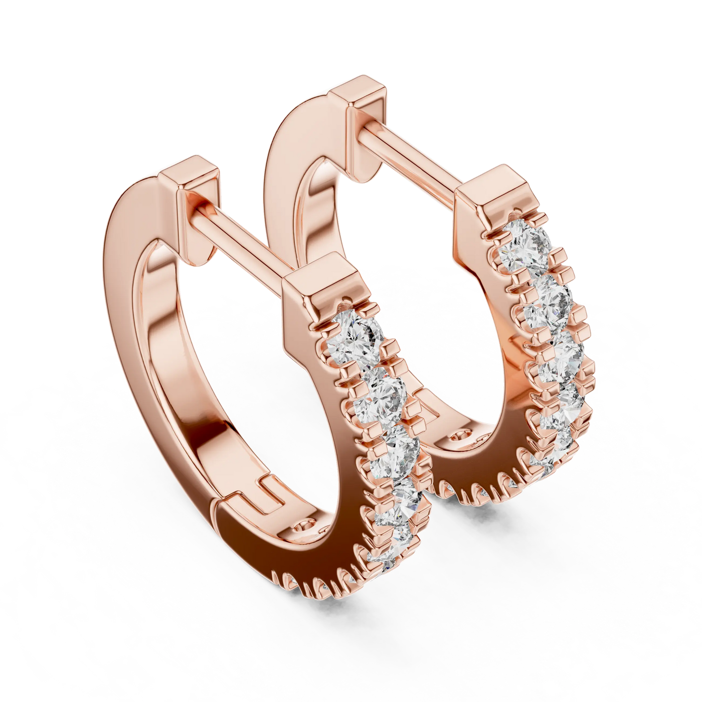 Pair-Shot: Round Diamond Hoop Earrings with Pave Setting in 14k Rose Gold - Lab Grown - Driona Jewels