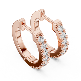 Pair-Shot: Round Diamond Hoop Earrings with Pave Setting in 14k Rose Gold - Lab Grown - Driona Jewels