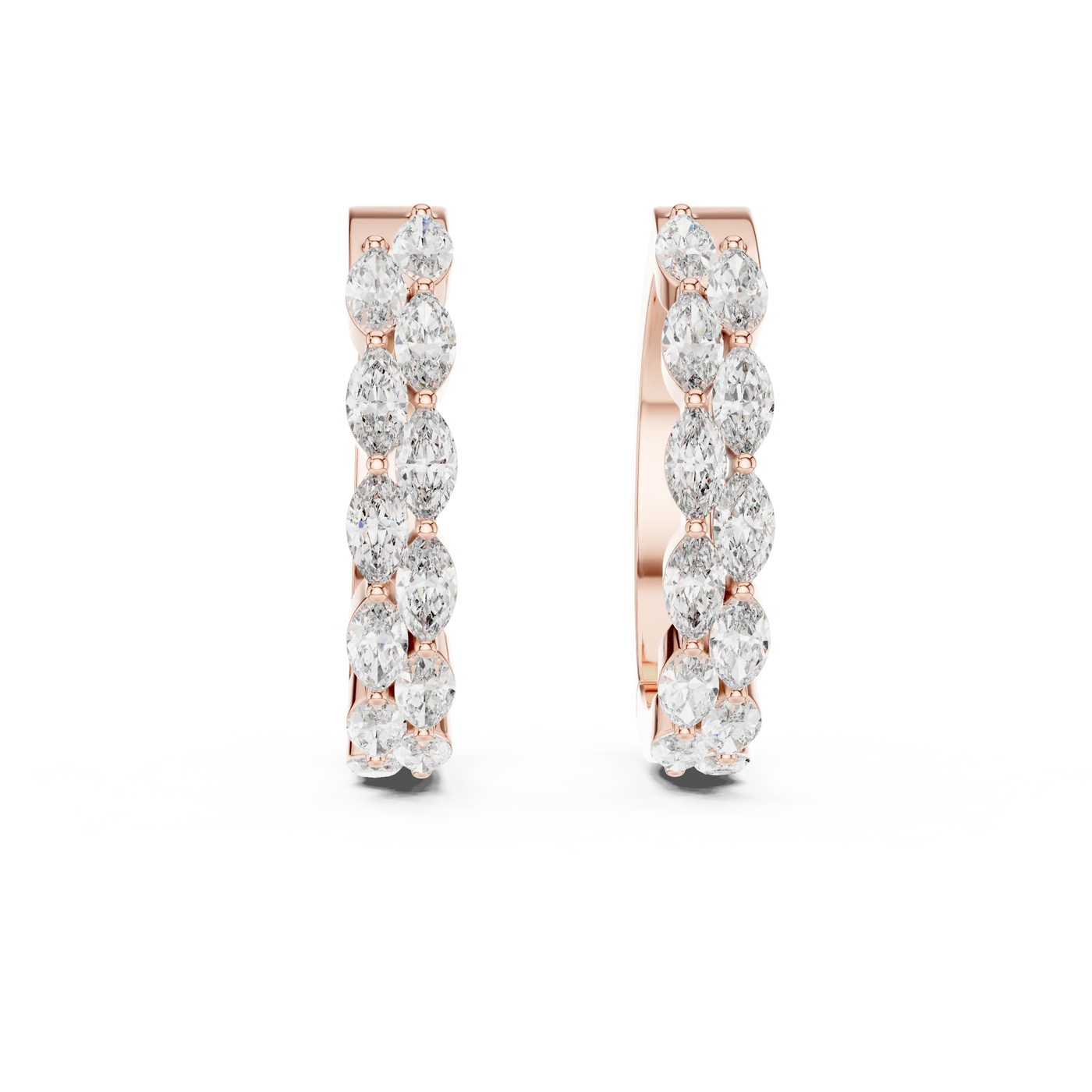 Pair-Shot: Round Diamond Hoop Earrings with Pave Setting in 14k Rose Gold - Lab Grown - Driona Jewels