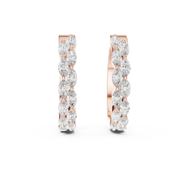 Pair-Shot: Round Diamond Hoop Earrings with Pave Setting in 14k Rose Gold - Lab Grown - Driona Jewels