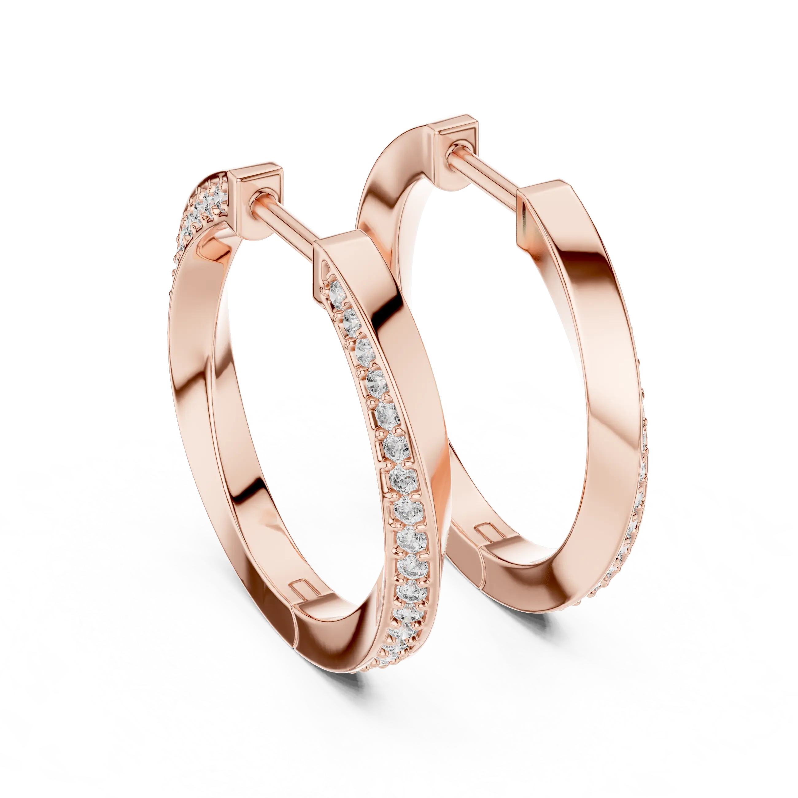 Pair-shot: Round Diamond Hoop Earrings with Pave Setting in 14k Rose Gold - Lab Grown - Driona Jewels