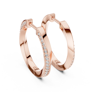 Pair-shot: Round Diamond Hoop Earrings with Pave Setting in 14k Rose Gold - Lab Grown - Driona Jewels