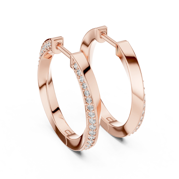 Pair-shot: Round Diamond Hoop Earrings with Pave Setting in 14k Rose Gold - Lab Grown - Driona Jewels