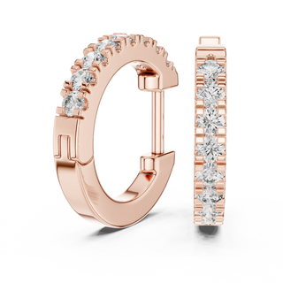Pair Shot: Round Diamond Hoop Earrings with Pave Setting in 14k Rose Gold - Lab Grown - Driona Jewels