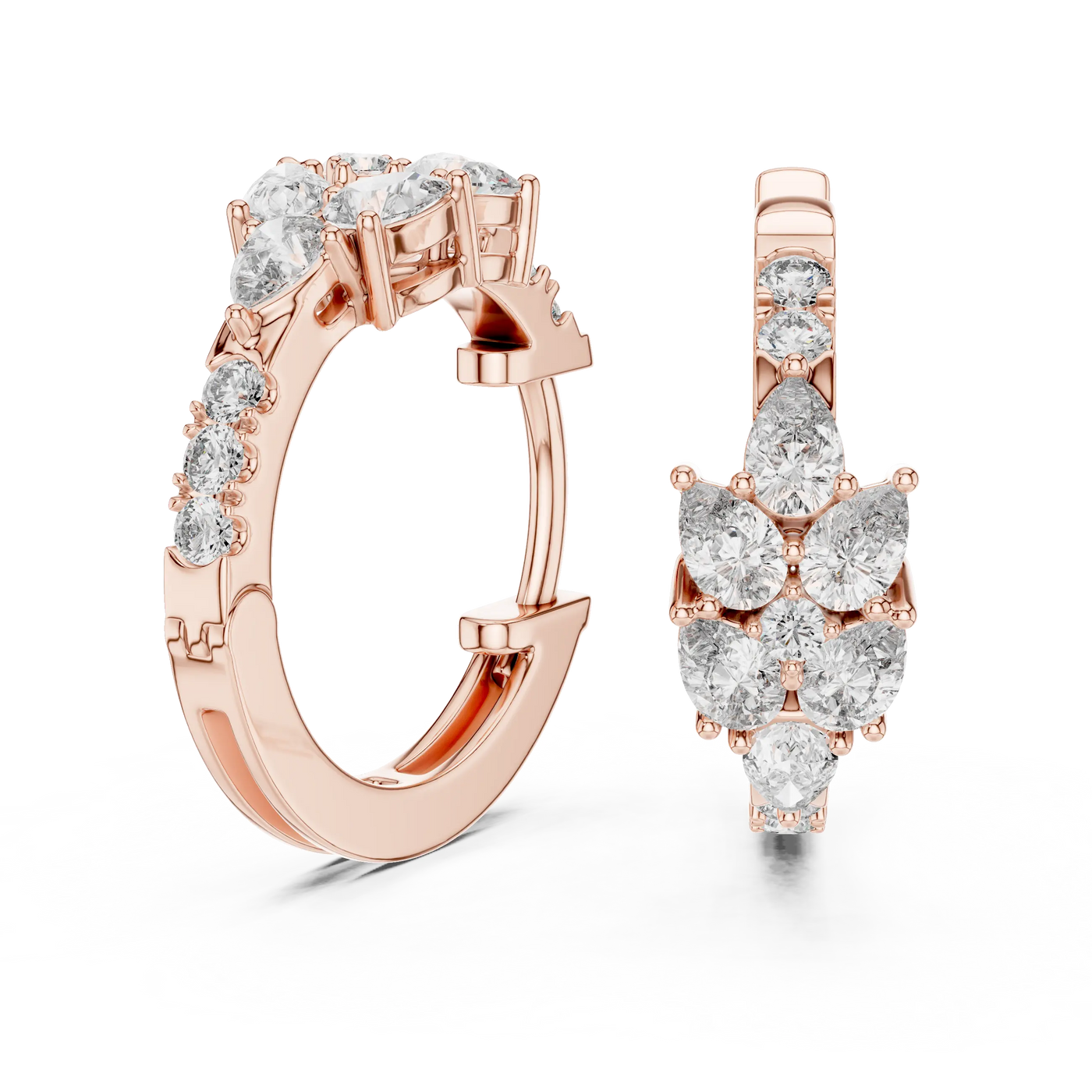 Pair-Shot: Round Diamond Hoop Earrings with Pave Setting in 14k Rose Gold - Lab Grown - Driona Jewels