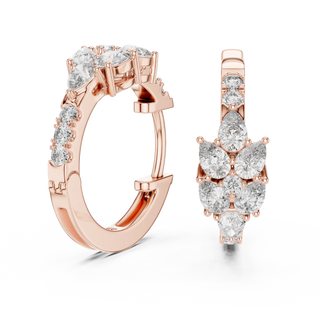 Pair-Shot: Round Diamond Hoop Earrings with Pave Setting in 14k Rose Gold - Lab Grown - Driona Jewels