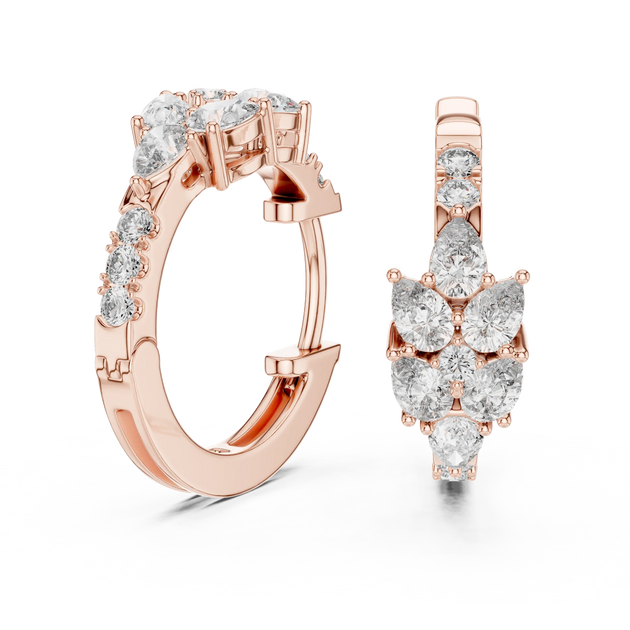 Pair-Shot: Round Diamond Hoop Earrings with Pave Setting in 14k Rose Gold - Lab Grown - Driona Jewels