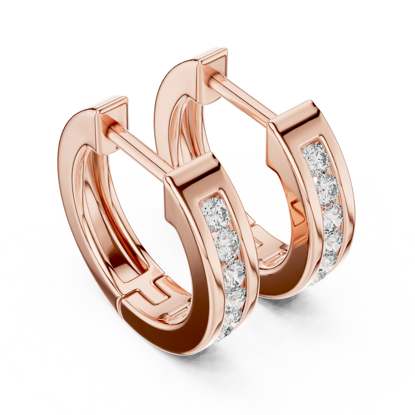 Pair Shot: Round Diamond Hoop Earrings with Pave Setting in 14k Rose Gold - Lab Grown - Driona Jewels