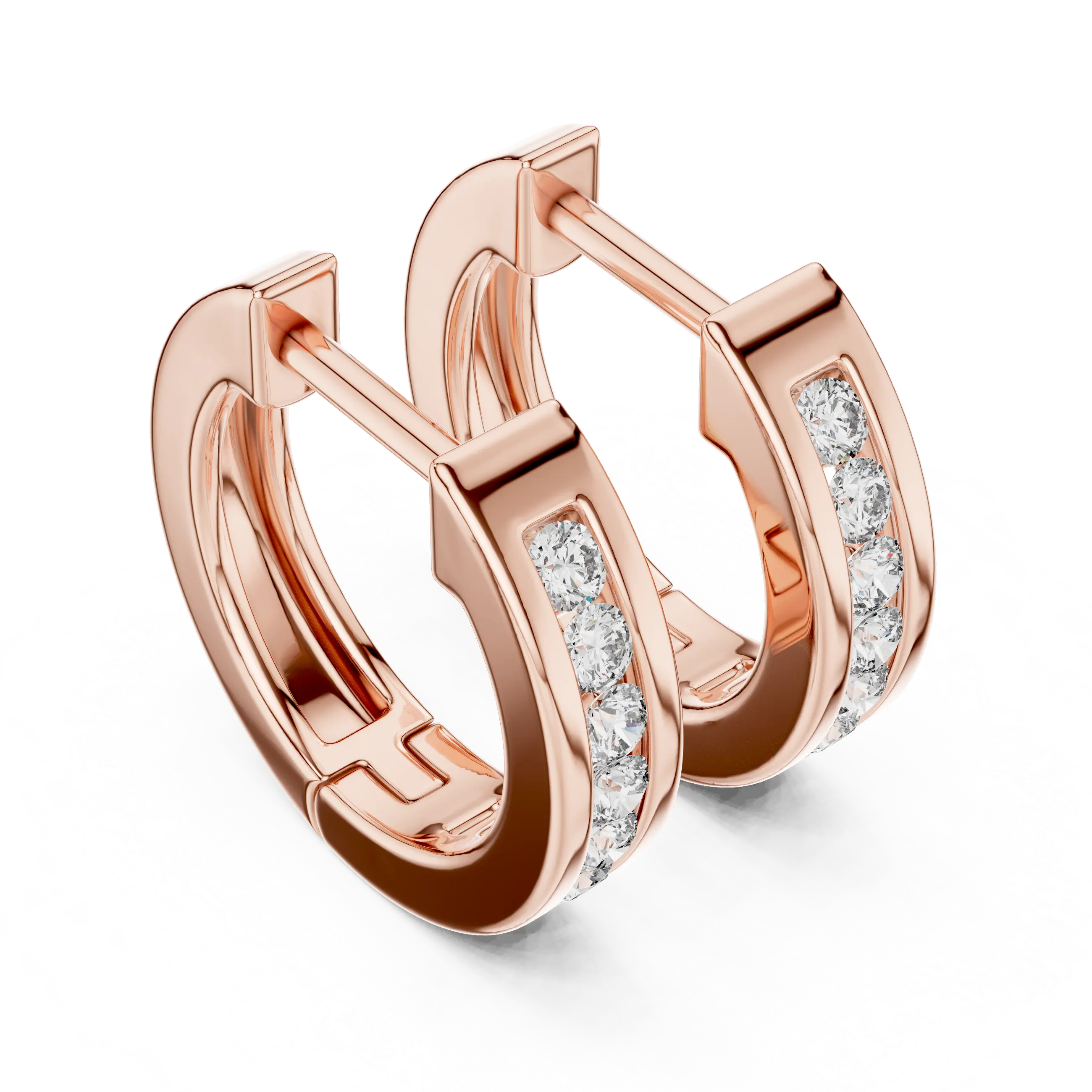 Pair Shot: Round Diamond Hoop Earrings with Pave Setting in 14k Rose Gold - Lab Grown - Driona Jewels
