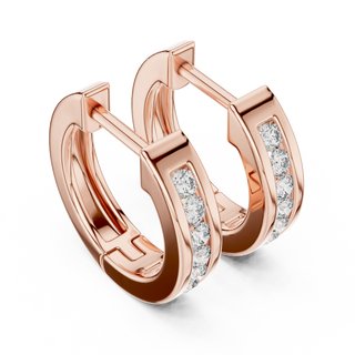 Pair Shot: Round Diamond Hoop Earrings with Pave Setting in 14k Rose Gold - Lab Grown - Driona Jewels