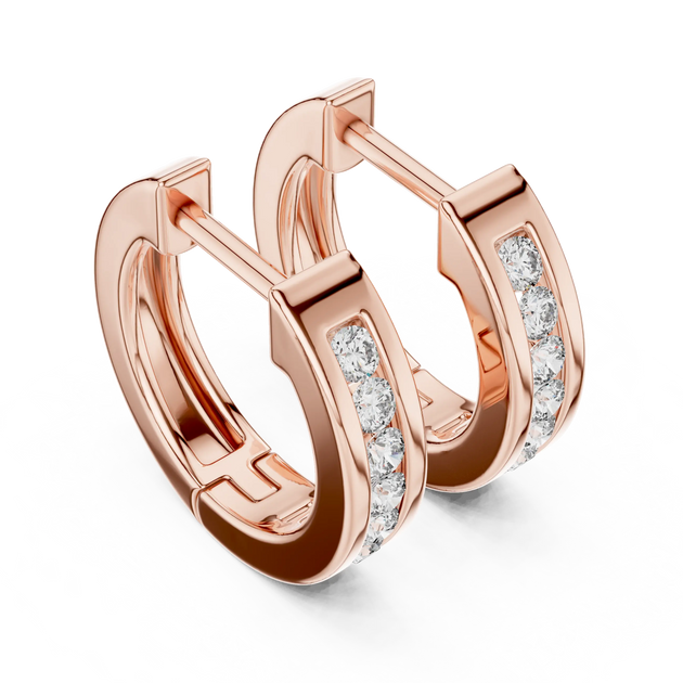 Pair Shot: Round Diamond Hoop Earrings with Pave Setting in 14k Rose Gold - Lab Grown - Driona Jewels