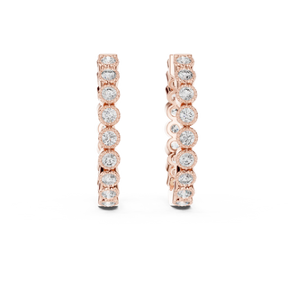 Pair-Shot: Round Diamond Hoop Earrings with Pave Setting in 14k Rose Gold - Lab Grown - Driona Jewels