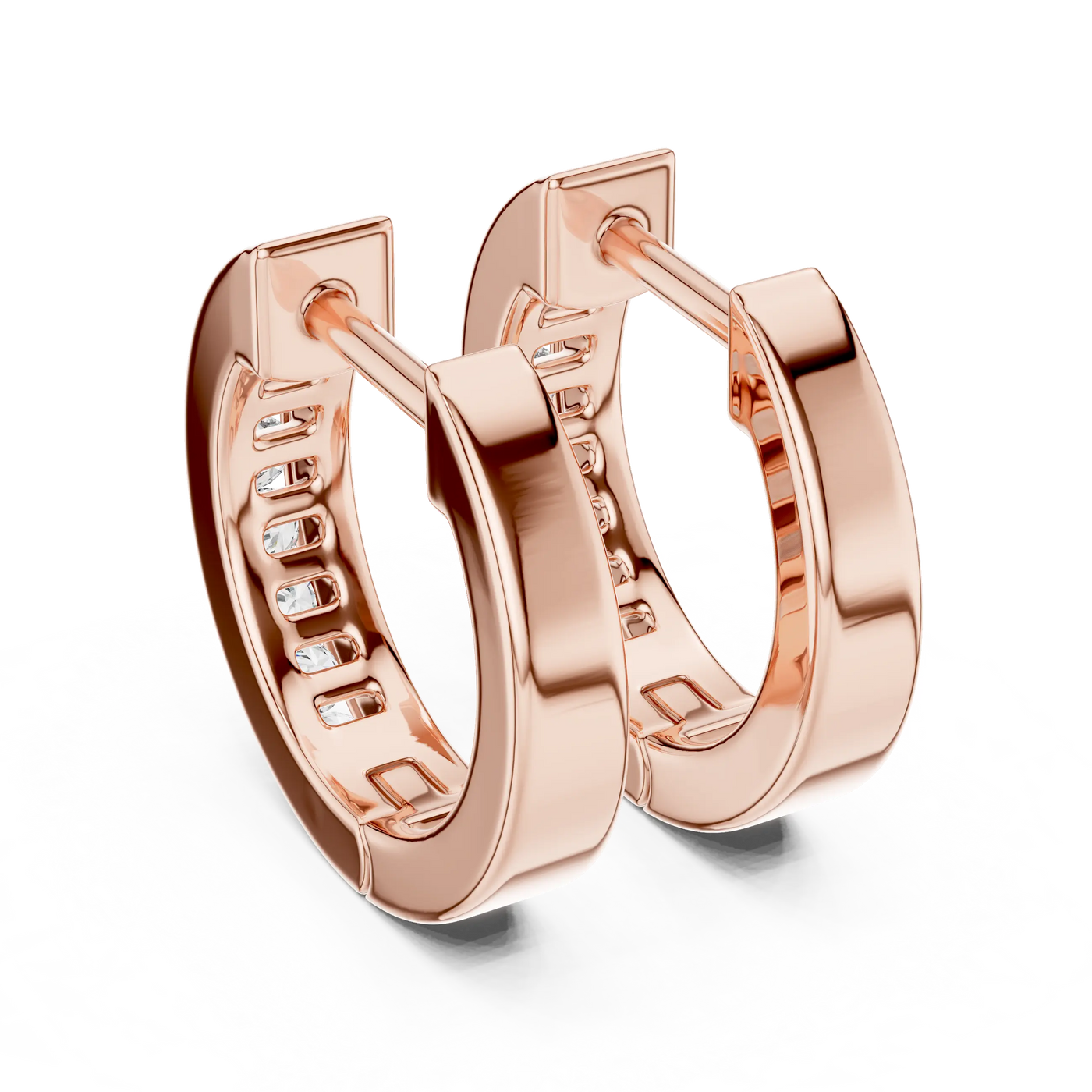 Pair-shot: Round Diamond Hoop Earrings with Pave Setting in 14k Rose Gold - Lab Grown - Driona Jewels