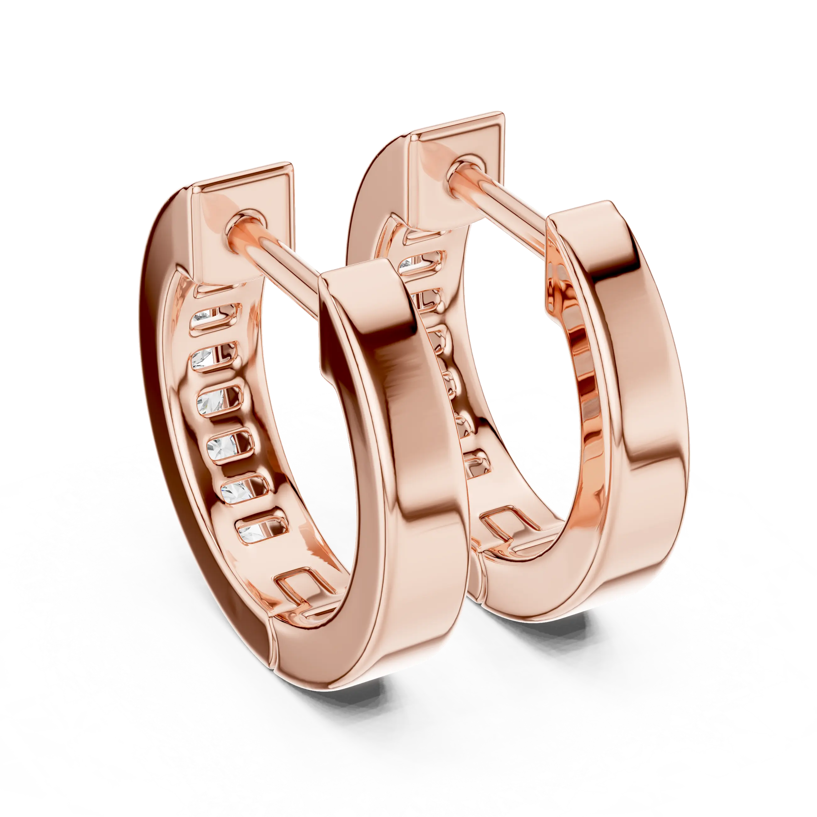 Pair-shot: Round Diamond Hoop Earrings with Pave Setting in 14k Rose Gold - Lab Grown - Driona Jewels
