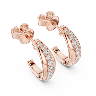 Pair Shot: Round Diamond Hoop Earrings with Pave Setting in 14k Rose Gold - Lab Grown - Driona Jewels