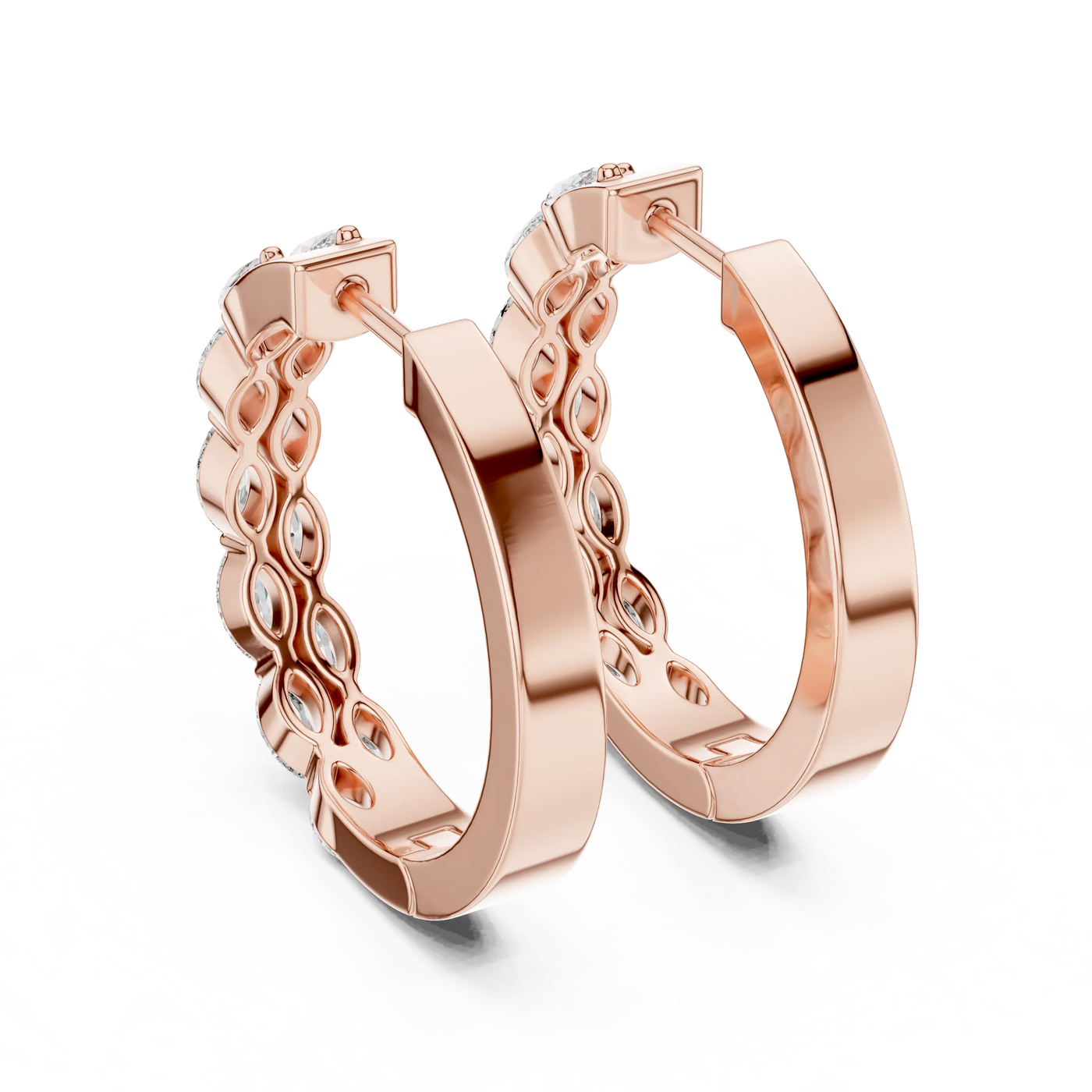 Pair-Shot: Round Diamond Hoop Earrings with Pave Setting in 14k Rose Gold - Lab Grown - Driona Jewels