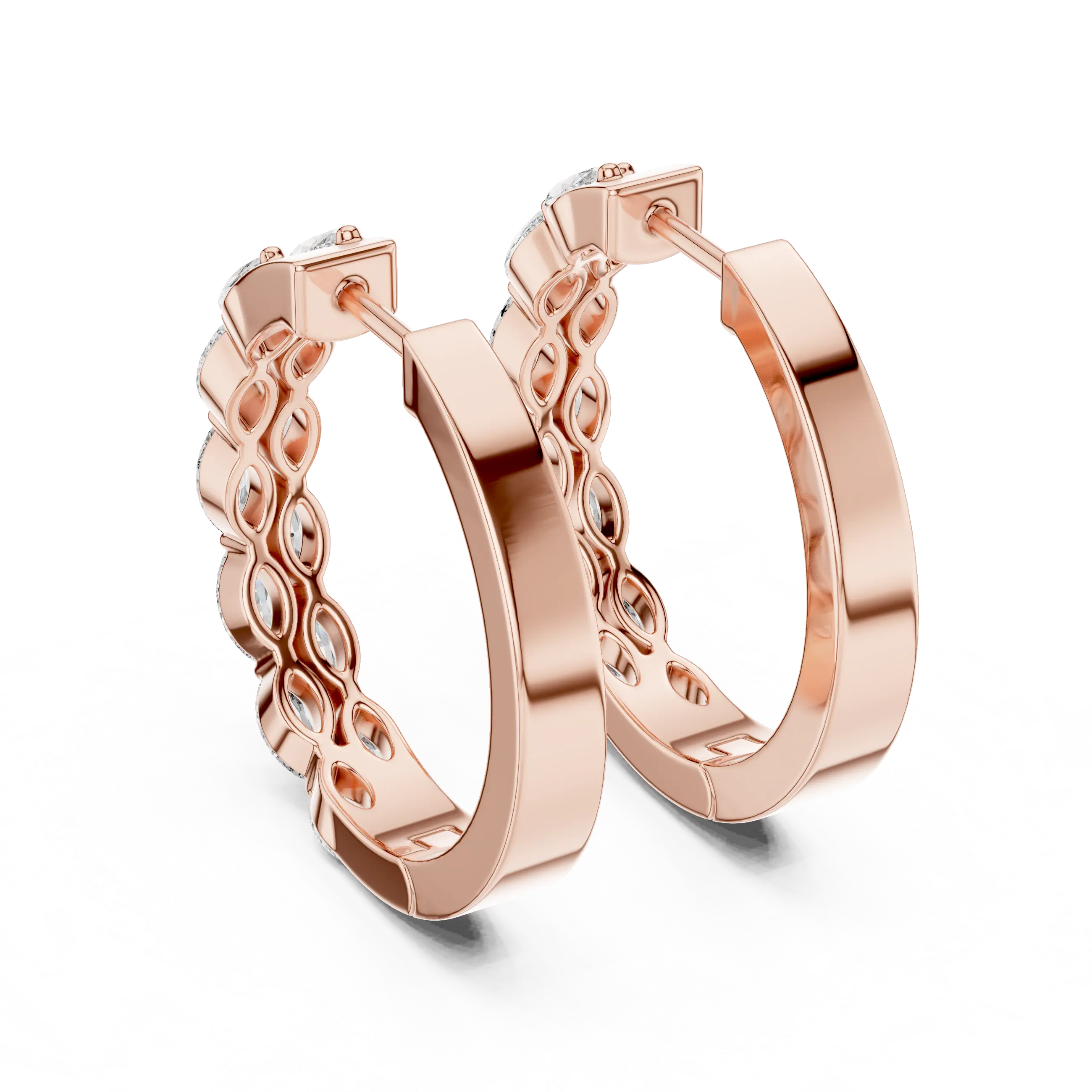 Pair-Shot: Round Diamond Hoop Earrings with Pave Setting in 14k Rose Gold - Lab Grown - Driona Jewels