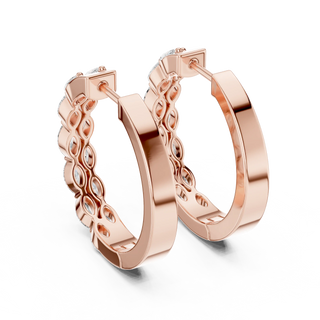 Pair-Shot: Round Diamond Hoop Earrings with Pave Setting in 14k Rose Gold - Lab Grown - Driona Jewels