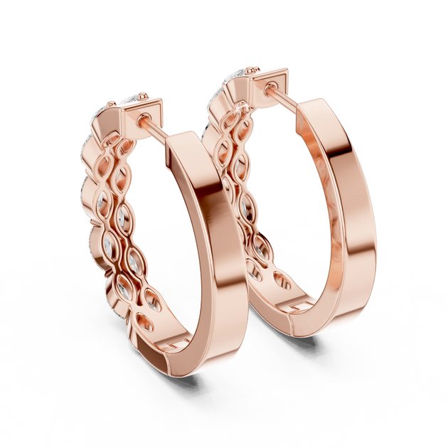Pair-Shot: Round Diamond Hoop Earrings with Pave Setting in 14k Rose Gold - Lab Grown - Driona Jewels