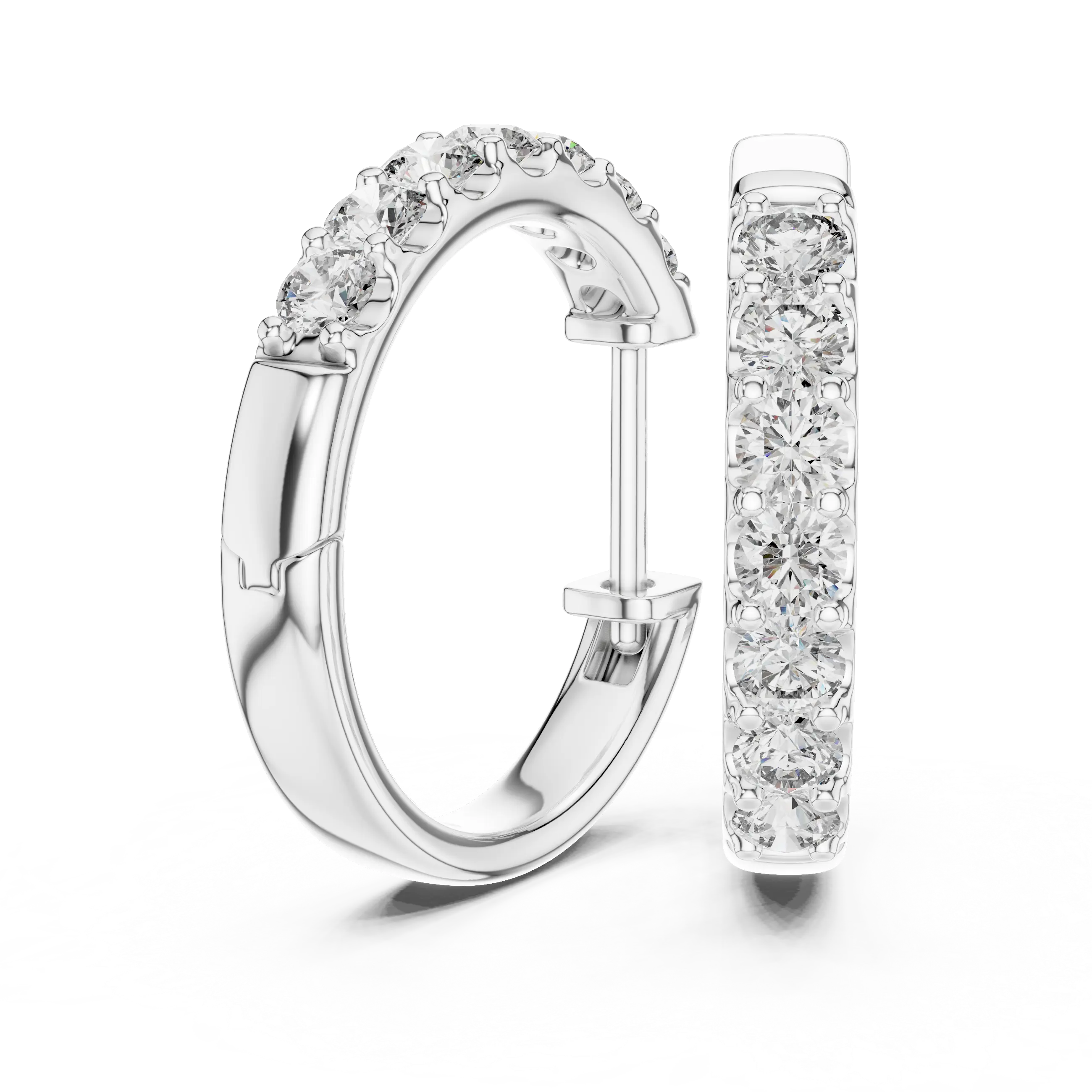 Pair-shot: Round Diamond Hoop Earrings with Pave Setting in 14k White Gold - Lab Grown - Driona Jewels