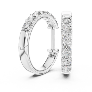 Pair-shot: Round Diamond Hoop Earrings with Pave Setting in 14k White Gold - Lab Grown - Driona Jewels