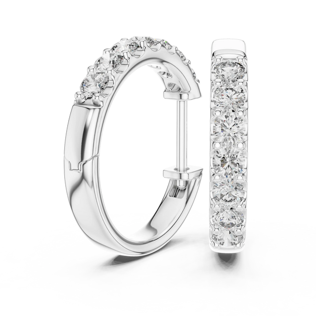 Pair-shot: Round Diamond Hoop Earrings with Pave Setting in 14k White Gold - Lab Grown - Driona Jewels