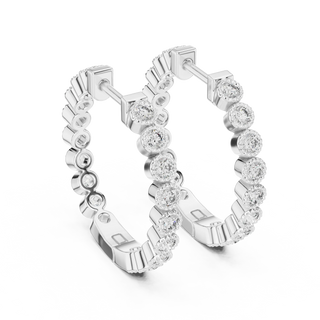 Pair Shot: Round Diamond Hoop Earrings with Pave Setting in 14k White Gold - Lab Grown - Driona Jewels