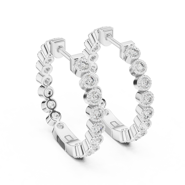 Pair Shot: Round Diamond Hoop Earrings with Pave Setting in 14k White Gold - Lab Grown - Driona Jewels