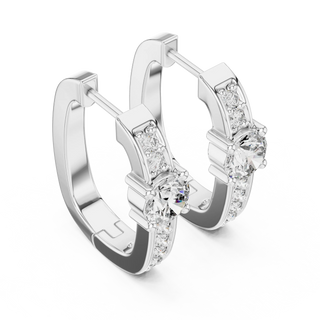 Pair-Shot: Round Diamond Hoop Earrings with Pave Setting in 14k White Gold - Lab Grown - Driona Jewels