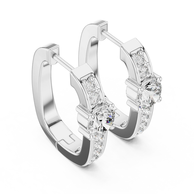 Pair-Shot: Round Diamond Hoop Earrings with Pave Setting in 14k White Gold - Lab Grown - Driona Jewels