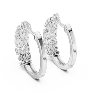 Pair-Shot: Round Diamond Hoop Earrings with Pave Setting in 14k White Gold - Lab Grown - Driona Jewels