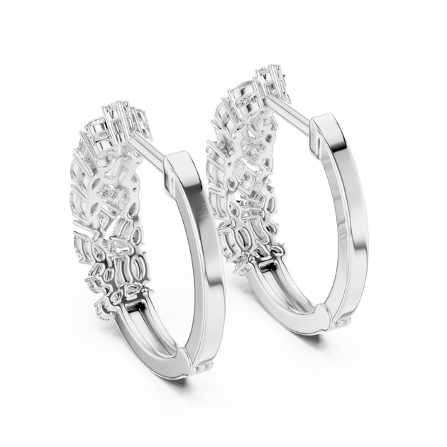 Pair-Shot: Round Diamond Hoop Earrings with Pave Setting in 14k White Gold - Lab Grown - Driona Jewels