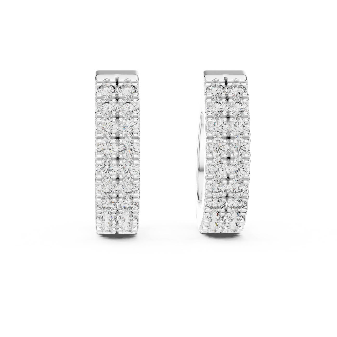 Pair Shot: Round Diamond Hoop Earrings with Pave Setting in 14k White Gold - Lab Grown - Driona Jewels