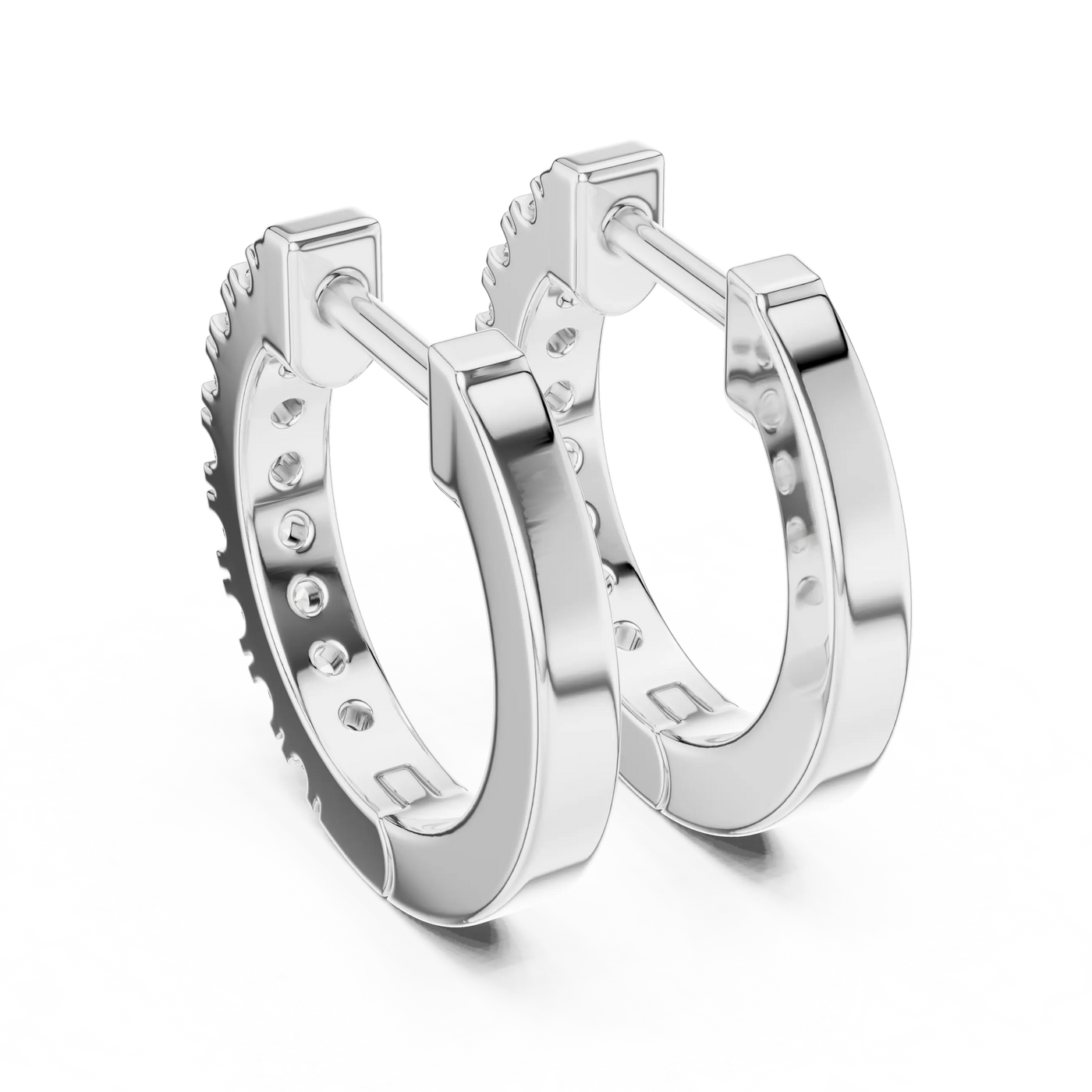 Pair-Shot: Round Diamond Hoop Earrings with Pave Setting in 14k White Gold - Lab Grown - Driona Jewels