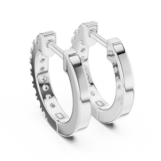 Pair-Shot: Round Diamond Hoop Earrings with Pave Setting in 14k White Gold - Lab Grown - Driona Jewels