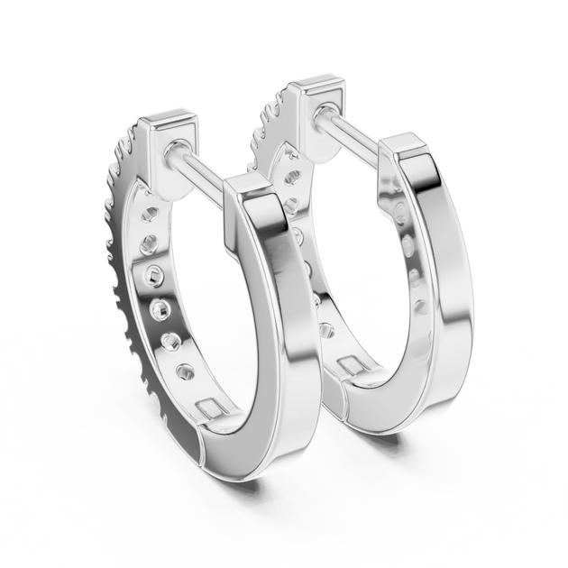 Pair-Shot: Round Diamond Hoop Earrings with Pave Setting in 14k White Gold - Lab Grown - Driona Jewels