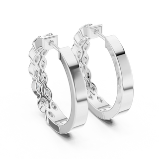 Pair-Shot: Round Diamond Hoop Earrings with Pave Setting in 14k White Gold - Lab Grown - Driona Jewels
