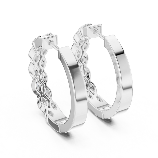 Pair-Shot: Round Diamond Hoop Earrings with Pave Setting in 14k White Gold - Lab Grown - Driona Jewels