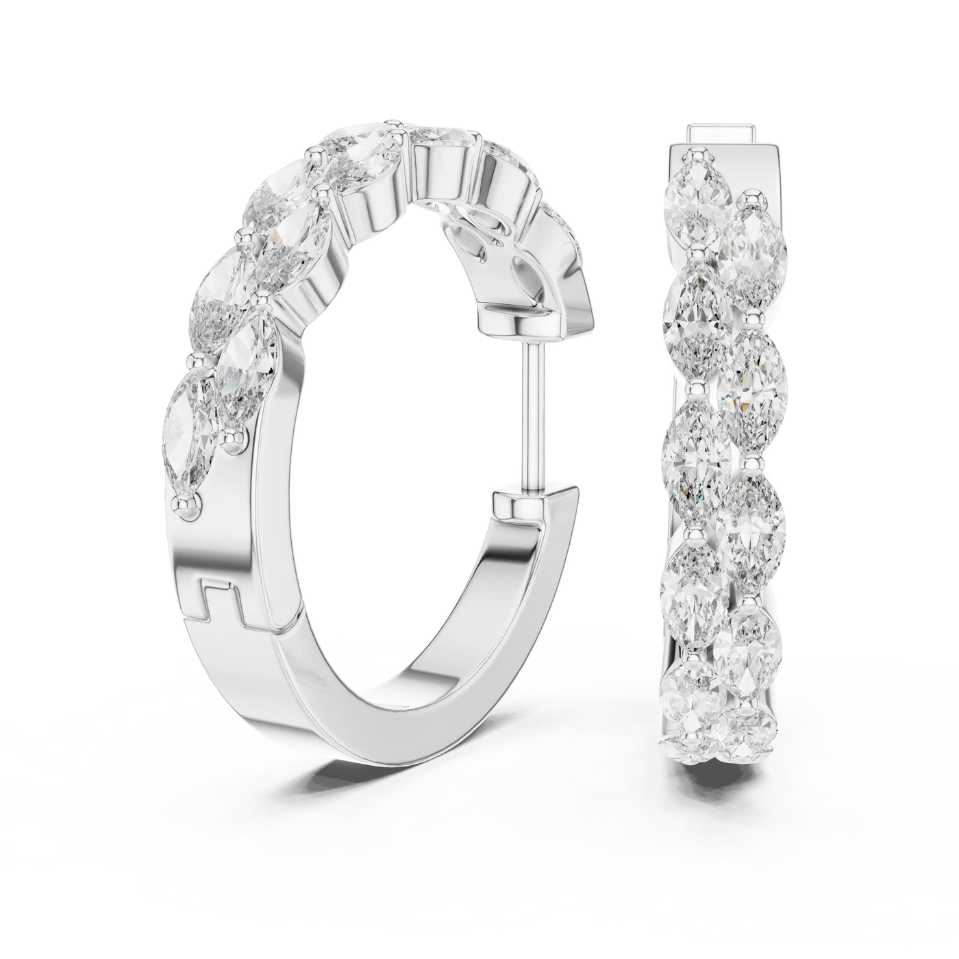 Pair-shot: Round Diamond Hoop Earrings with Pave Setting in 14k White Gold - Lab Grown - Driona Jewels