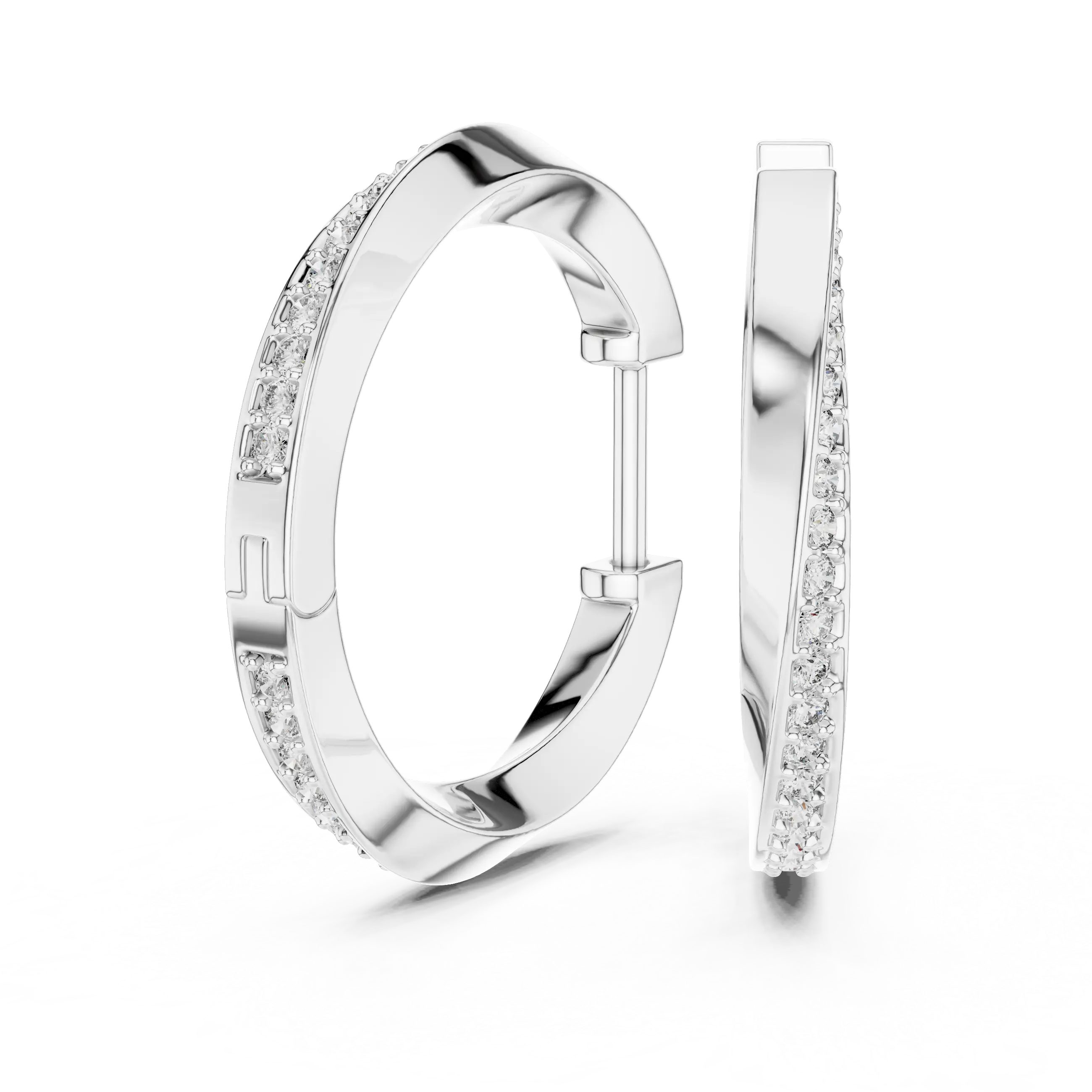 Pair Shot: Round Diamond Hoop Earrings with Pave Setting in 14k White Gold - Lab Grown - Driona Jewels